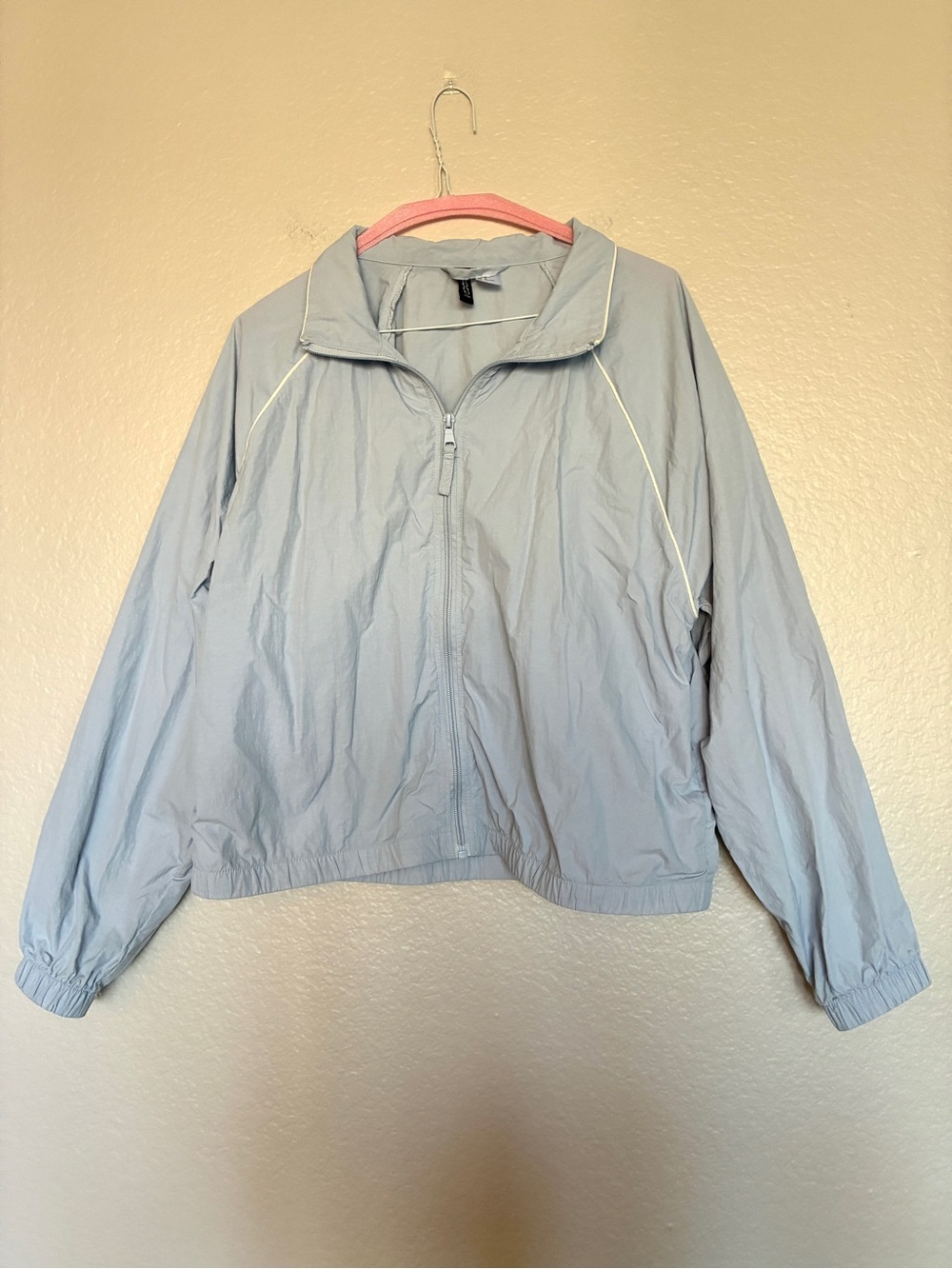 H&M Divided Women's Windbreaker Jacket Size M Light Blue White Piping Zip Up
